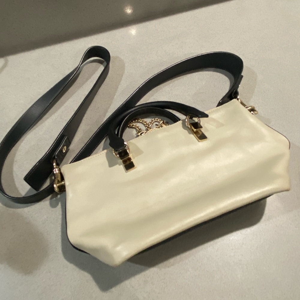 Chloé Cream and Black Mini Shoulder Bag with Gold Hardware